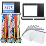 Moxweyeni Race Medal and Bib Display Medal Hanger Running Bib and Medal Holder Wall Mounted Hanging Medal Rack Holders with Bib Holder Gifts for Runners(Black, Fresh Style)