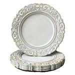 Umisriro Antique Charger Plates,13 Inch White Dinner Plate Chargers Round Server Ware.Set of 6 Plastic Embossed Charger for Dinner, Party, Wedding, Elegant Tableware Decoration. (White)