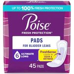Poise Incontinence Overnight Pads, Ultimate Absorbency, Long, 45 Count