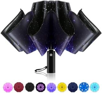 Trenovo Travel Inverted Umbrella - 10 Ribs Automatic Folding Reverse Umbrella, Upside Down Umbrella for Rain, Compact Windproof Umbrella, Anti-UV Inside Out Umbrella for Car, Women and Men - Starry Sky