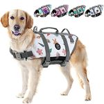 EMUST Dog Life Jacket, Lightweight Dog Life Vests with Rescue Handle for Small Medium and Large Dogs, Pet Safety Swimsuit Preserver for Swimming Pool Beach Boating, 2XL, WhiteShell