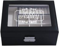 My Personal Memories Custom Personalized Jewelry Box, Tray & Organizer with Glass Top - Customized and Engraved Accessories Gift for Mom, Wife, Her (Medium 7.5" X 6", Midnight Black)