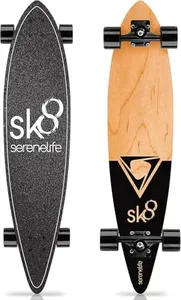 SereneLife Complete Standard Skateboard Mini Cruiser - 8 Ply Canadian & Bamboo Maple Deck Complete Flat Concave Skate Board W/ 7" Aluminum Trucks - for Kids, Teens, Adults - SereneLife SL7SBBK (Black)