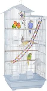 FDW 39 Inch Bird Cage Parakeet Cage with Play Top Rolling Stand & Easy Clean Pull-Out Tray Roof Top Parrot Cage for for Finches Canaries Parakeets Cockatiels & Other Small Birds, White