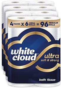 WHITE CLOUD Ultra Soft & Strong Toilet Paper, Hypoallergenic and Septic Safe, 4 Packs of 6 Mega Rolls = 96 Regular Rolls.