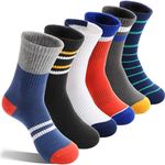 EBMORE Kids Boys Socks Athletic Basketball Crew Youth Sport Cotton Breathable Soft Outdoor Socks 6 Pairs Gift Stocking Stuffers for Kids(Blue Striped，5-8 Years)