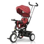 Baybee Mario 2 in 1 Baby Tricycle for Kids, Smart Kids Tricycle with Parental Push Handle, 360° Rotatable Seat, Canopy & Rubber Wheels | Kids Cycle Trikes | Baby Cycle for Kids 1.5 to 5 (Red)