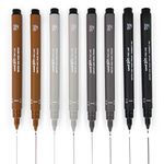 Uni Pin Fineliner Drawing Pen - Sketching Set of 8-0.1mm / 0.5mm - Black, Dark Gray, Light Gray, and Sepia