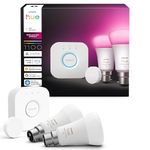 Philips Hue Starter Kit: Philips Hue Bridge + 2 A60 B22 Smart Bulb Spotlights + Button, White and Color Ambiance, Smart Lights Hub, Works with Apple Home, Amazon Alexa, Google Assistant, SmartThings