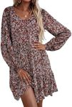 HOTOUCH Women's Casual Shift Dress A Line Dress Long Sleeve Tunic Dress Women Floral Dress with Pockets V Neck Womens Flowy Swing Dresses Floral X-Large