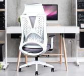 MRC Vergo Ergonomic Office Chair, Mesh High Back Home Office Computer Chair with Lumbar Support, Adjustable Armrests, Push Back Mechanism & Strong Nylon Base (Grey/White)