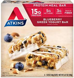 Atkins Blueberry Greek Yogurt Protein Meal Bar, High Fiber, 15g Protein, 3g Sugar, 5g Net Carbs, Meal Replacement, Keto Friendly, 5 Count