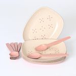 Eha Earth-Friendly Small Snack Serving Plates Set of 6 with Spoons | 6 inch | Plates Made with Bamboo Fibers & Rice Husk Fiber | Microwave Safe Plates | Dessert Plates | Innocent