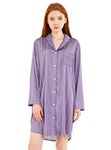 Femofit Women Satin Nightgown Silky nighty Dress Long Sleeve Top Button Down Sleepshirt Sleepwear(L, Purple Gray)