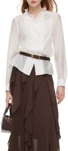GOELIA Women Tencel Blend Ruffle Neck Shirt Blouse with Knit Camisole Ivory