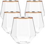 40 count Diamond Unbreakable Stemless Plastic Wine Champagne Whiskey Glasses Elegant Durable Disposable Indoor Outdoor Ideal for Home, Office, Bars, Wedding, 12 Ounce Cups Rose Gold Rim (Rose Gold)