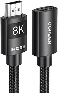 UGREEN Rallonge HDMI 2.1 8K 60Hz Câble Extension HDMI Mâle vers Femelle 48Gpbs eARC Tressé en Maille de Coton Compatible avec PS5 PS4 Xbox One X MacBook Pro Mac Mini M4 HDTV 8K Lecteur Blu Ray (1M)