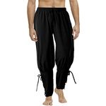 COSDREAMER Men's Medieval Pants Viking Pirate Costume Trousers Black