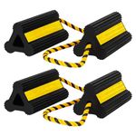 MEROBLE 2 Pairs-4 PCS Heavy Duty RV Rubber Wheel Chocks with Nylon Rope for Travel Trailers, Solid Camper Wheel Tire Chock Block for Trucks Cars, Aircraft, Black