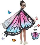 JEPOZRA Butterfly Wings Cape for Girls Kid Fairy Wing Halloween Costumes Dress Up Shawl (Pink Blue)