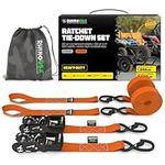 Rhino USA Ratchet Straps Heavy Duty Kit (2-Pack) - 1.6 Inch x 8 Feet (5,208lb Break Strength) - Ultimate Tie Down Straps with Safety S Hooks for Trucks, ATV, UTV, Motorcycle, Cargo & More - Orange