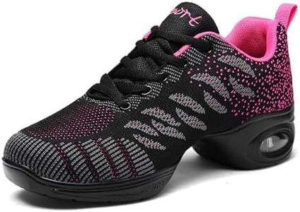 SECHRITE Womens Jazz Dance Sneakers Lace Up Split Sole Zumba Shoes, Grey Rose-leaves, 9 Women/8 Men