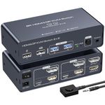 VEDINDUST HDMI Displayport KVM Switch 2 Monitors 2 Computers 8K60HZ Aluminium USB C KVM Switch Dual Monitor for 2 Computers Share 2 Monitors and 4 USB Ports With Desktop Controller