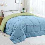 Bright Décor All Season 150 GSM-3PcsSingle-Reversible Bed Comforter/Quilt/Blanket/Rajai - Down Alternative Quilted Duvet Insert with Corner Ties - Winter Warm - Machine Washable_Sky Blue and Sage