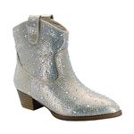 ABSOLEX Girl's Cowboy Cowgirl Rhinestone Block Chunky Heel Ankle Bootie, Champagne, 4, Champagne, 4 Big Kid