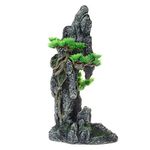 PENCK Aquarium Decorations Large and Tall Rock Fish Tank Decorations Resin Mountain View Stone Ornament Decor with Small Artificial Tree Betta Cave Aquarium Accessories 13.8 Inches High