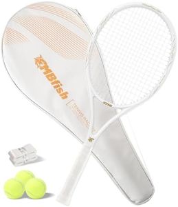 MBFISH Tennis Racket - Super Value Set with Pre-Strung, Comfortable Handle, 27'' Tennis Racquet for Adults, Includes 3 Tennis Balls, 2 Overgrips and 1 Tennis Bag White