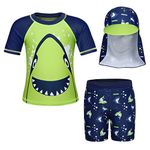 Edjude Toddler Boy Swimsuit Sun Protection Rash Guard Swimwear Cartoon Shark Short Sleeve Two Piece Swimming Outfit for Kids 5-6 Years