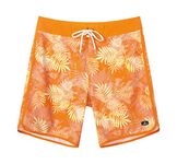 SURF CUZ Men's Board Short Beach Short 4-Way Stretch Swim Short, 27 Orange-palm, 34