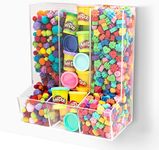 SimplyImagine Acrylic Triple Divided Wall Toy Dispenser, Hanging Organizer and Storage Bin for Childrens Room - 3 Compartment Clear Holder for Blocks, Cars, Trains, Balls, Darts, Snacks and More