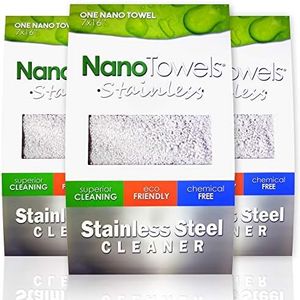 Nano Towels Stainless Steel Cleaner 3-Pack | The Amazing Chemical Free Stainless Steel Cleaning Reusable Wipe Cloth | Kid & Pet Safe | 7x16 (3 pcs)
