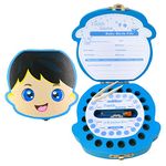 HASTHIP Baby Tooth Fairy Box, Wooden Baby Boy Tooth Keepsake Box Organizer, Child Tooth Storage Case Tooth Fairy Gift Box For Boys (Blue) 12.5 X 11.3 X 3 cm