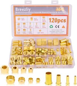 Breezliy Brass Compression Sleeve Ferrule, Insert and nuts 120pcs 4 Sizes(1/4", 3/8", 5/16", 1/2") Compression Fittings Assortment kit used to connect lines for air,water,fuel,oil and inert gases