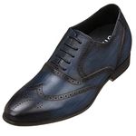 CALTO Men's Invisible Height Increasing Elevator Shoes - Dark Blue Premium Leather Lace-up Wing-tip Dress Formal Oxfords - 2.8 Inches Taller - K20812 - Size 8 UK