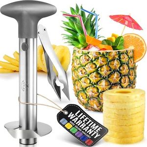 Zulay Kitchen Pineapple Corer and Slicer Tool - Stainless Steel Pineapple Cutter for Easy Core Removal & Slicing - Super Fast Pineapple Slicer and Corer Tool Saves you Time (Gray)