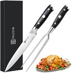 PAUDIN Carving Knife Set 8" - German Steel Turkey Carving Knife and Fork Set, BBQ Knife Set With Ergonomic Handle, Full Tang Carving Knife For Meat, Brisket