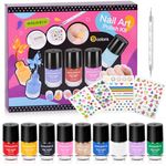 wakaniya Kids Nail Polish - Quick Dry Mini Nail Polish Set for Girls with Gems Stickers, 9 Colors Nail Polish Non-Toxic Water-Based Peel-Off Low Odor Toddler Nail Polish Set for Ages 3+