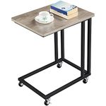 Yaheetech Mobile Side Table, End Table, C Shaped Table with Metal Frame and Castors, Sofa Table for Coffee Snack, Small Space Living Room Furniture, Easy Assembly, Gray