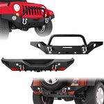 YITAMOTOR Full Width Front & Rear Bumper Compatible with 2007-2018 Jeep Wrangler JK and JK Unlimited Rock Crawler With Fog Lights Hole, Winch Plate Black Textured