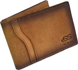 Slim wallet for men - Real Vegetable tan Leather Front Pocket Wallet with internal - Money Clip Credit card holder wallet - Teak best cool gifts for dad (4 .25" x 2.50")