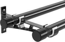 Double Curtain Rods 30 to 144 Inch, 1-Inch Metal Adjustable Double Drapery Rod Set for Windows, Black