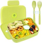 Fenrici Bento Lunch Box For Kids and Teens, Made with Natural Wheat Straw and Food Grade Silicon, 5 Leakproof Compartments, BPA-Free Bento Box, Microwave and Dishwasher Safe, Green