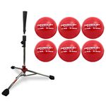 PowerNet Baseball Softball PRO Heavy Batting Tee (6.5 lbs) + Red Weighted Training Ball (6 Pack) Bundle | Hitting Drill Coaching Aid | Adjustable Height 27.5" - 44" (3.2" Bundle)