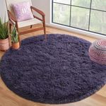 Terrug Round Rugs for Living Room Bedroom, 4X4 Feet Modern Fluffy Shag Washable Area Rug, Non-Slip Cute Plush Circle Rug Carpet for Nursery Room Kids Boys Girls Dorm Home Decor, Grey Purple