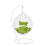 Floor Decor Single Seater White Swing with Stand with Green Cushion & Hook for Use Outdoor/Indoor (Swing-White, Cushion-Green)