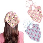 2 Pcs Crochet Hair Bandana Floral H